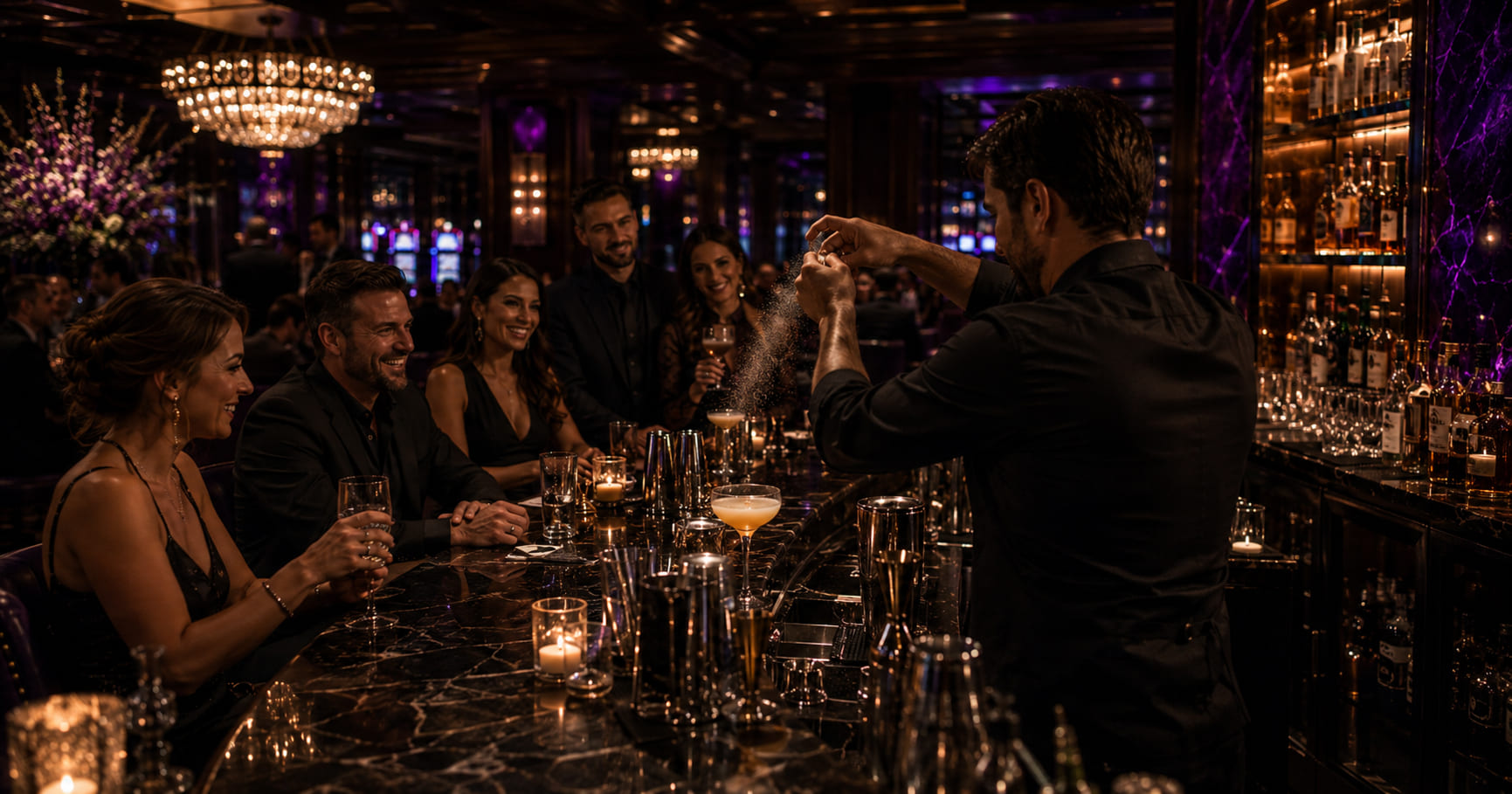 Barman prezentuje pokaz barmański — Cedar Stone Bistro
