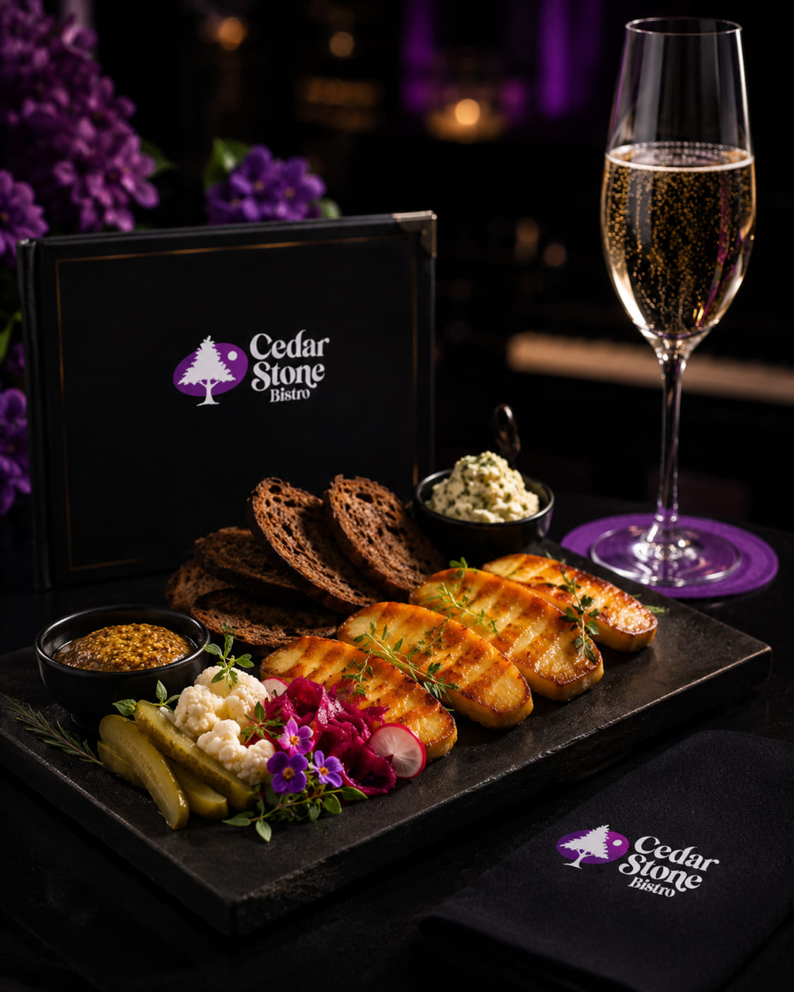 Deska serów i szampan — wieczór w lounge barze Cedar Stone Bistro