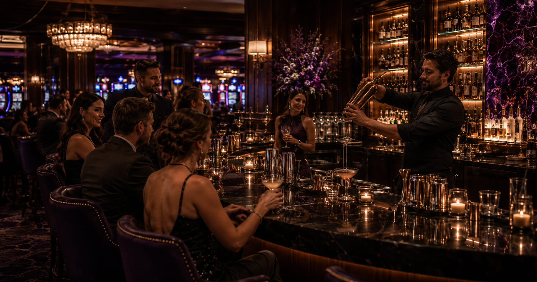 Luksusowy bar z barmanem obsługującym gości — Cedar Stone Bistro Lounge