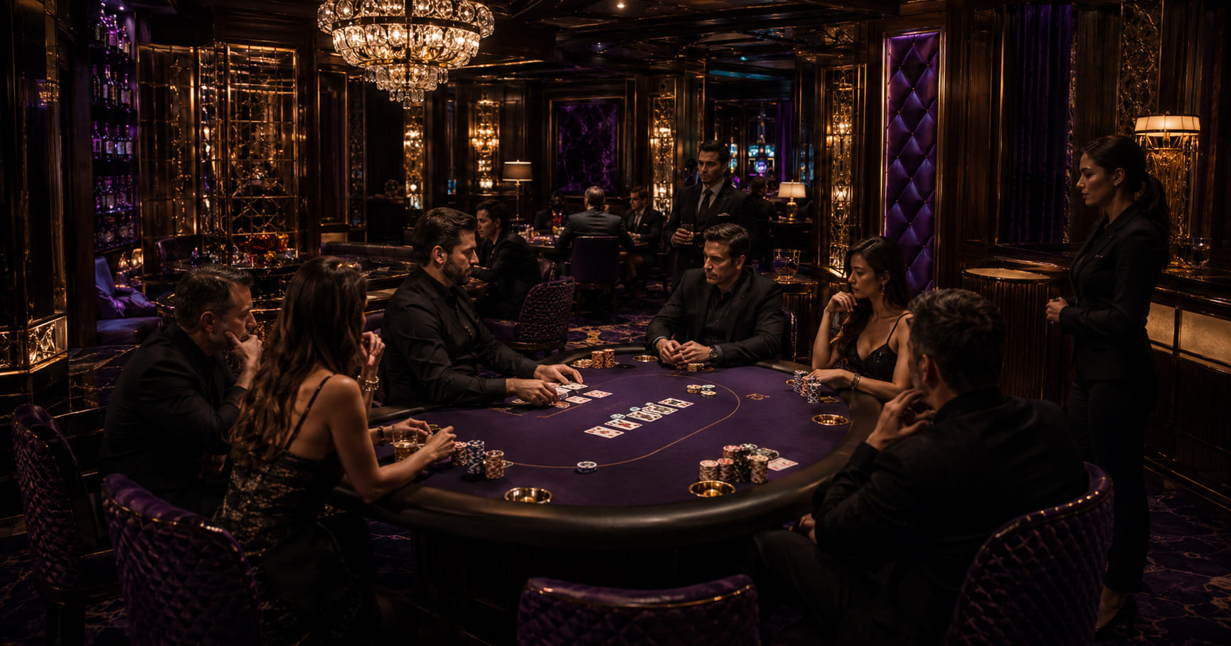 Prywatny stolik pokerowy z graczami i hostessą — Cedar Stone Bistro
