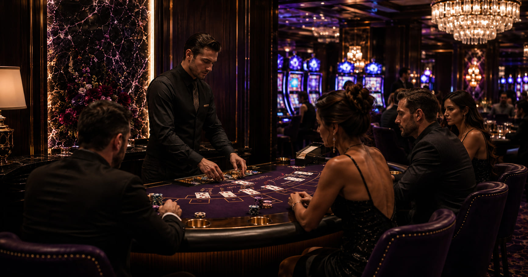 Elegancki stół blackjack z krupierem — Cedar Stone Bistro